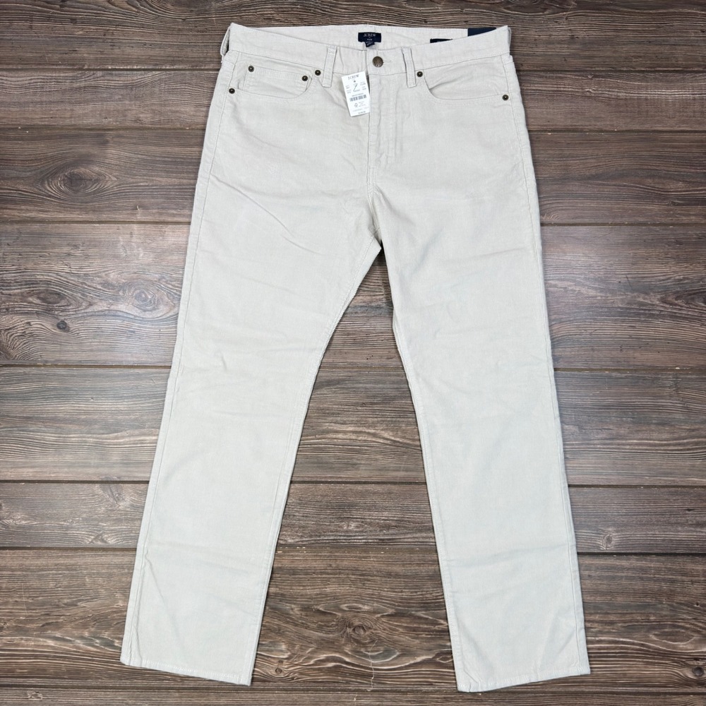 J.Crew Mens 33x30 Straight Corduroy Pants Stone Grey Flex CL248 New